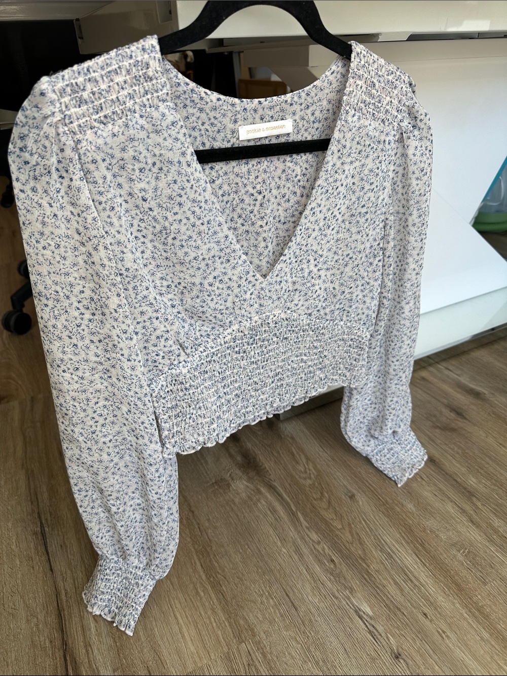 Pookie & Sebastian | Long Sleeve Lavender Floral Cropped Smocked Blouse